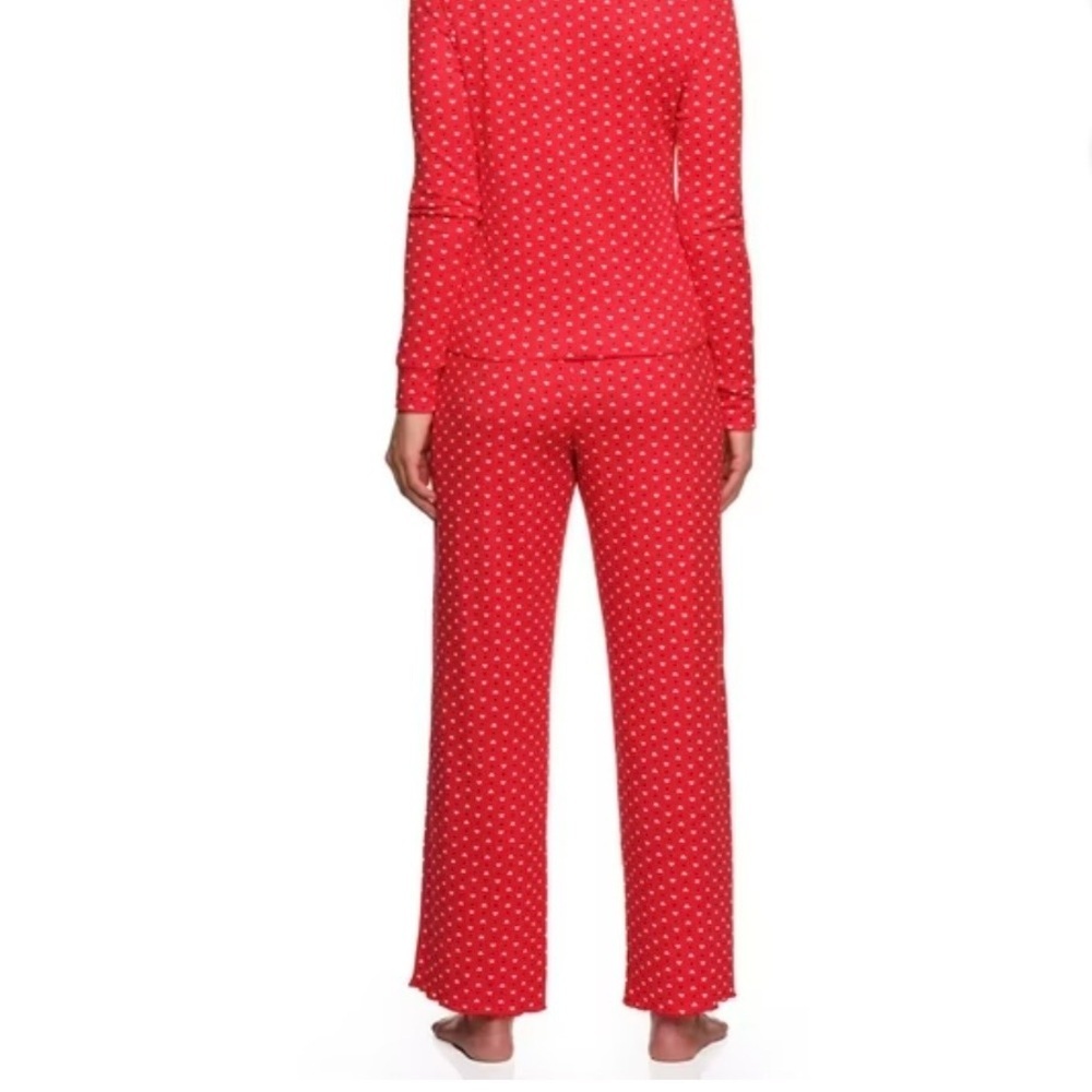 🤍LOFT Women’s Knit Henley Pajama Set Red with White Hearts, Elastic Waist - Picture 5 of 7